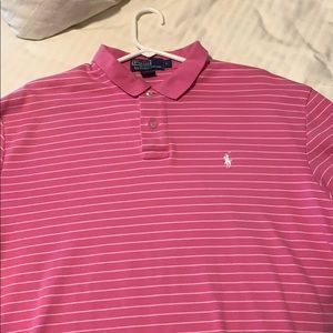 Short sleeve pink striped polo by Ralph Lauren